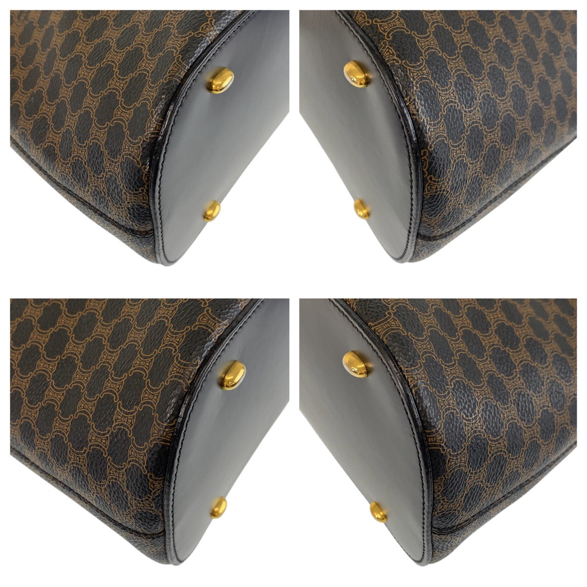 17261
CELINE セリーヌ ヴィンテージ マカダム ブラウン ブラック 黒 ゴールド金具 PVC / レザー MC96 ハンドバッグ  レディース ABP43