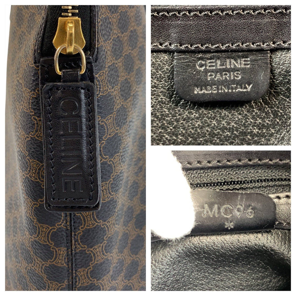 17261
CELINE セリーヌ ヴィンテージ マカダム ブラウン ブラック 黒 ゴールド金具 PVC / レザー MC96 ハンドバッグ  レディース ABP43