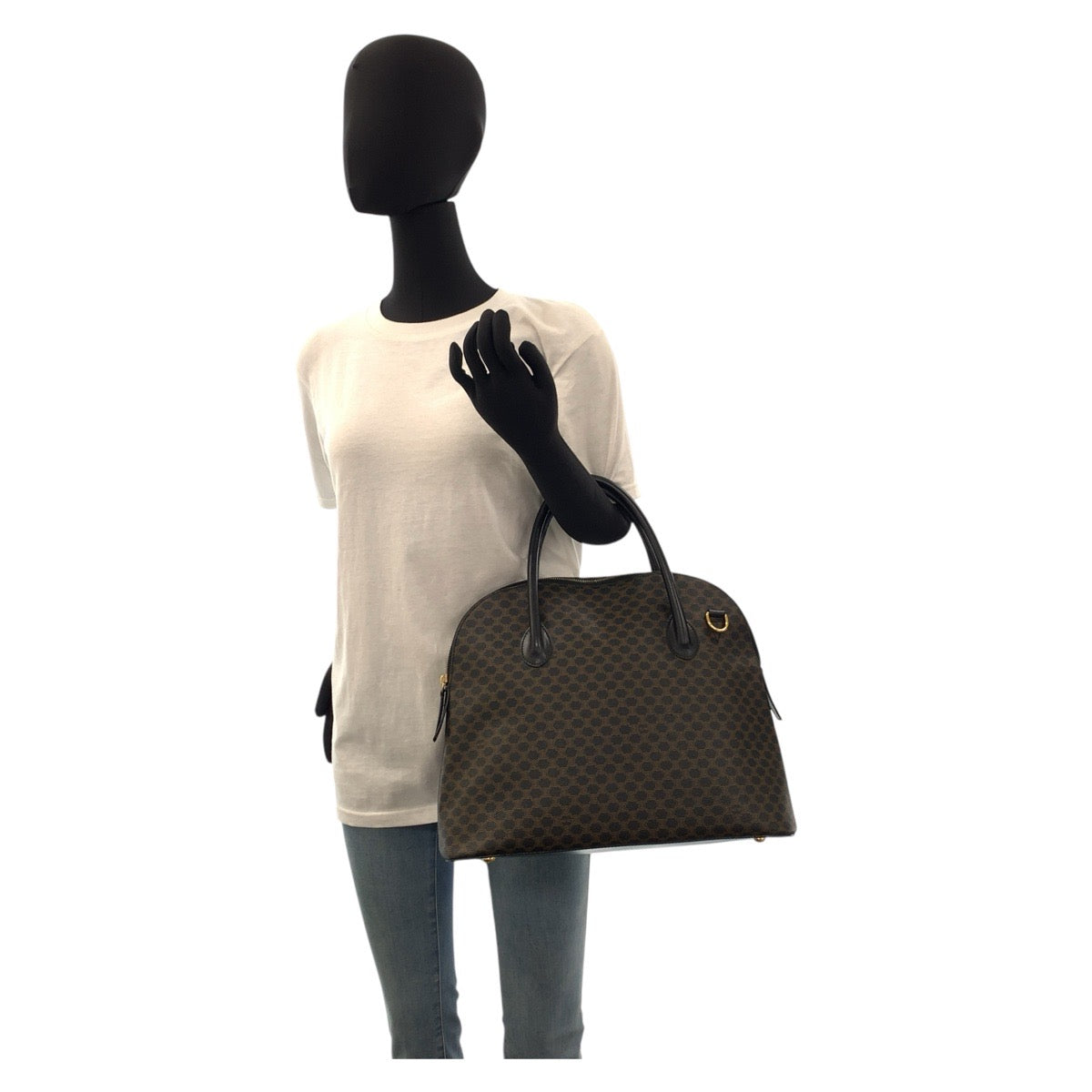 17261
CELINE セリーヌ ヴィンテージ マカダム ブラウン ブラック 黒 ゴールド金具 PVC / レザー MC96 ハンドバッグ  レディース ABP43