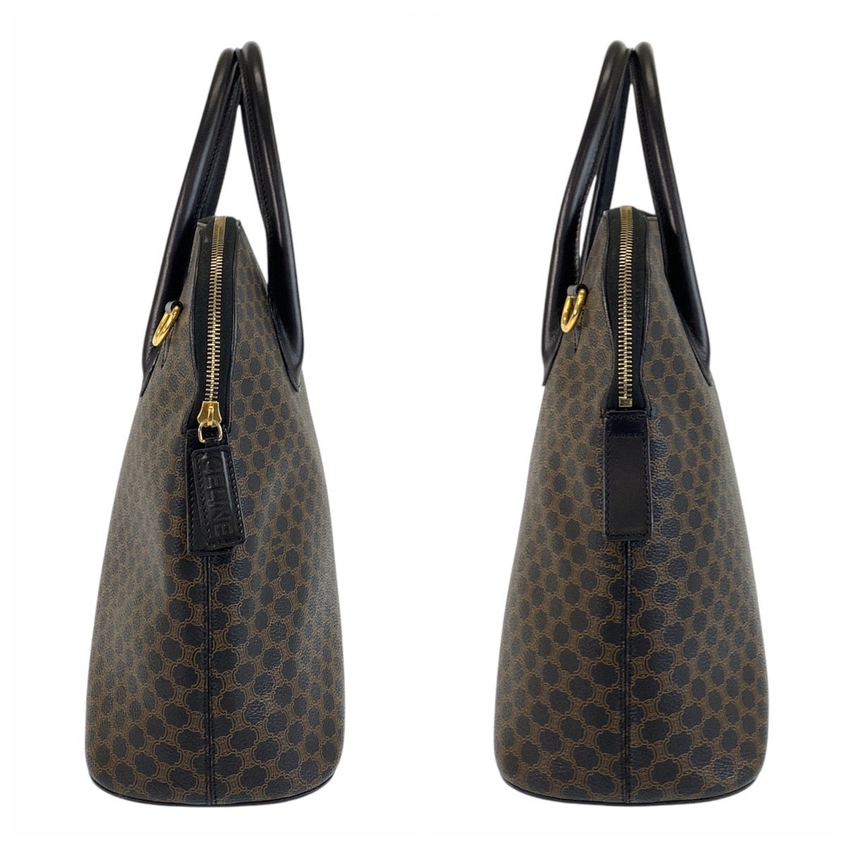 17261
CELINE セリーヌ ヴィンテージ マカダム ブラウン ブラック 黒 ゴールド金具 PVC / レザー MC96 ハンドバッグ  レディース ABP43