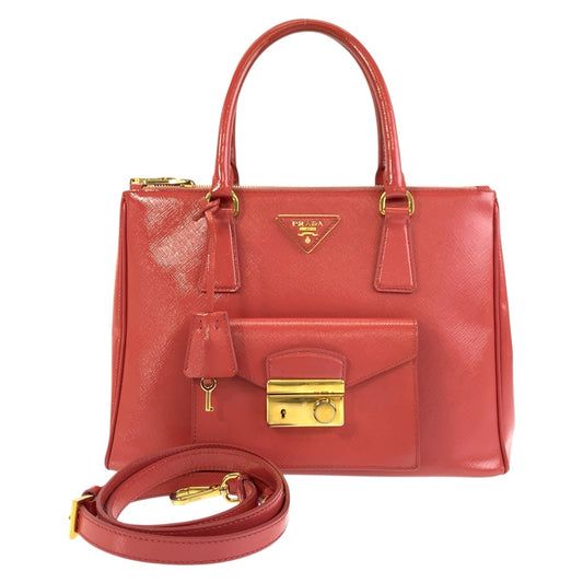 17263
PRADA プラダ サフィアーノ ピンク ゴールド金具 レザー ハンドバッグ トートバッグ ショルダーバッグ 2way レディース AB63
