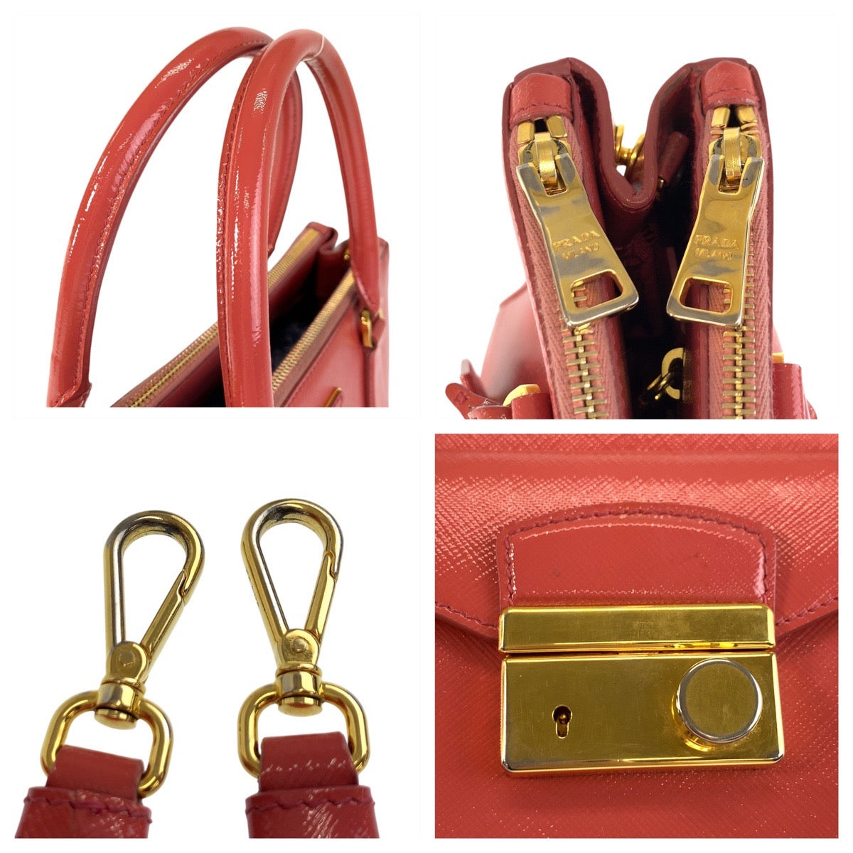 17263
PRADA プラダ サフィアーノ ピンク ゴールド金具 レザー ハンドバッグ トートバッグ ショルダーバッグ 2way レディース AB63