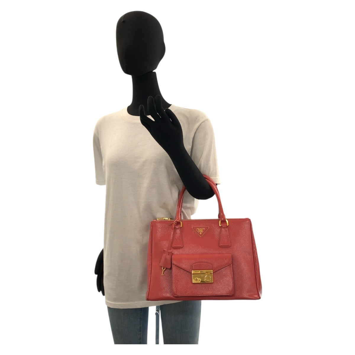 17263
PRADA プラダ サフィアーノ ピンク ゴールド金具 レザー ハンドバッグ トートバッグ ショルダーバッグ 2way レディース AB63