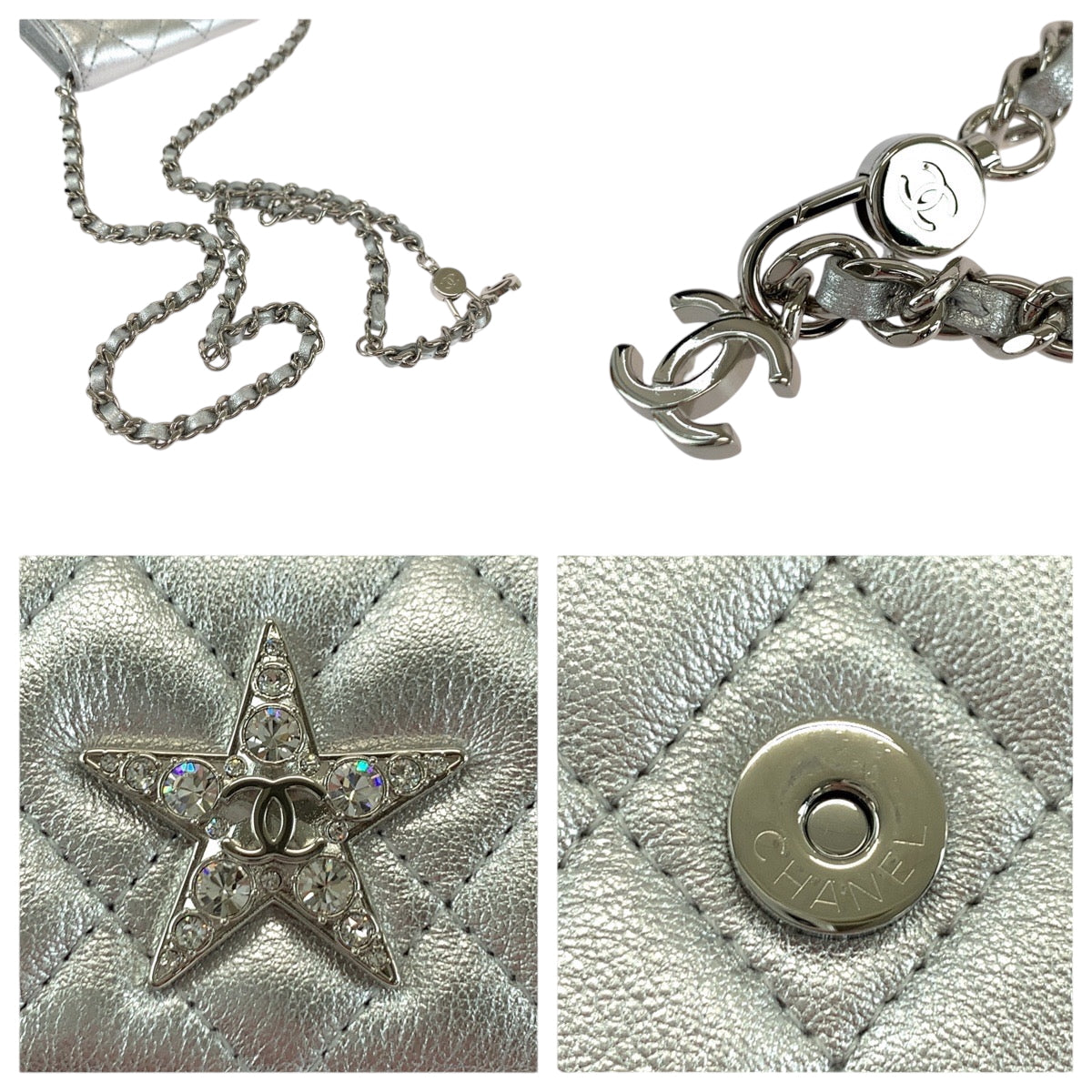 17264
CHANEL シャネル マトラッセ ココマーク スター シルバー シルバー金具 ラムスキン / ラインストーン チェーンショルダーバッグ レディース SA185