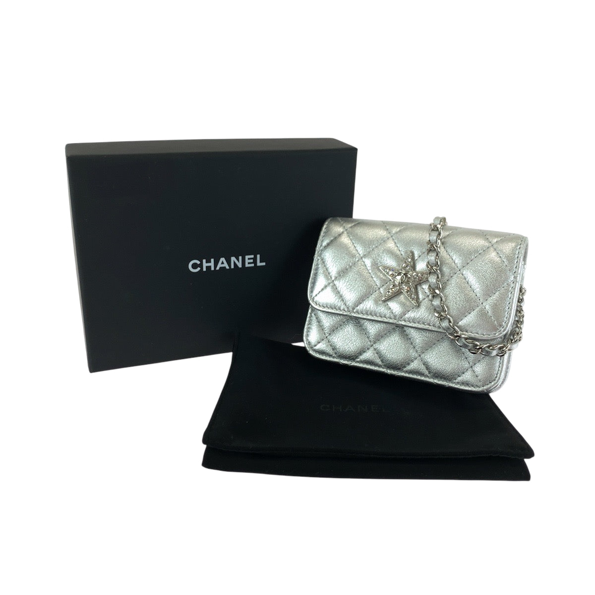 17264
CHANEL シャネル マトラッセ ココマーク スター シルバー シルバー金具 ラムスキン / ラインストーン チェーンショルダーバッグ レディース SA185