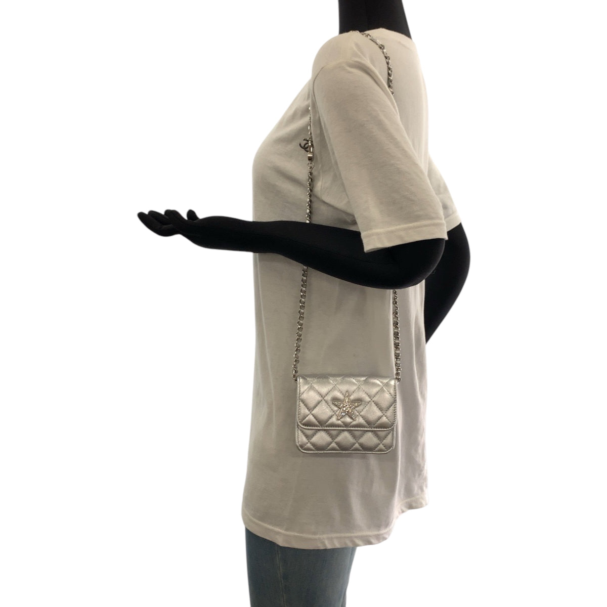 17264
CHANEL シャネル マトラッセ ココマーク スター シルバー シルバー金具 ラムスキン / ラインストーン チェーンショルダーバッグ レディース SA185