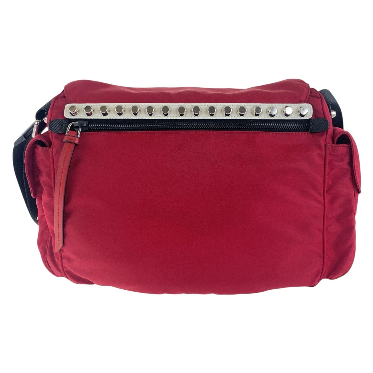 17266
PRADA プラダ ヴィンテージ テスート 三角ロゴプレート レッド ブラック シルバー金具 ナイロン 斜め掛け ショルダーバッグ スタッズ  メンズ A110