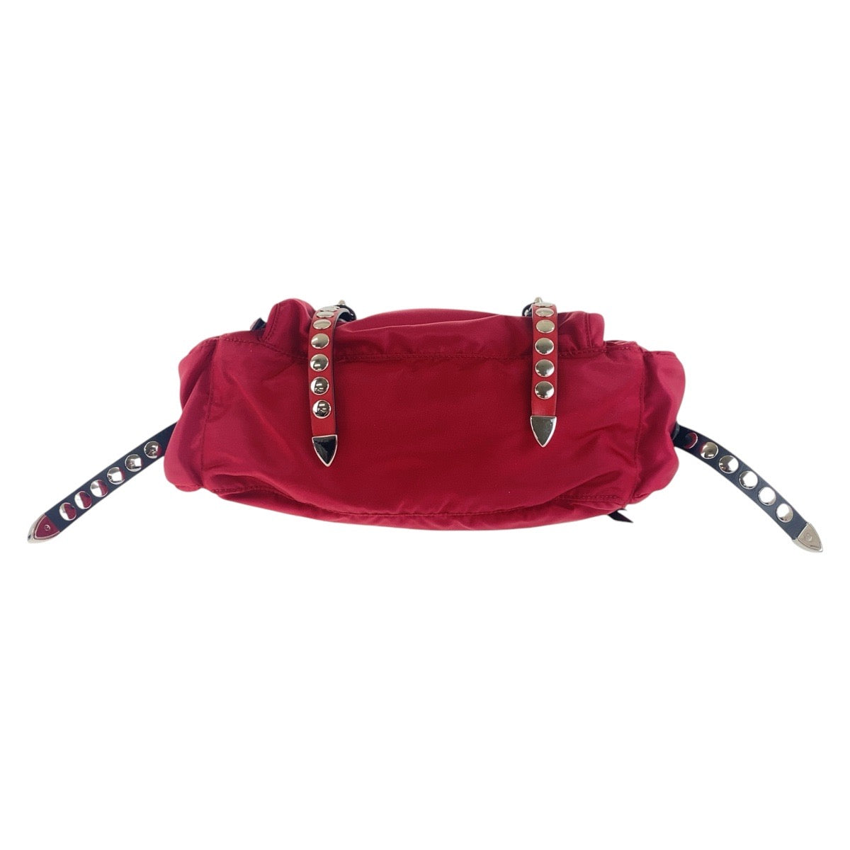 17266
PRADA プラダ ヴィンテージ テスート 三角ロゴプレート レッド ブラック シルバー金具 ナイロン 斜め掛け ショルダーバッグ スタッズ  メンズ A110
