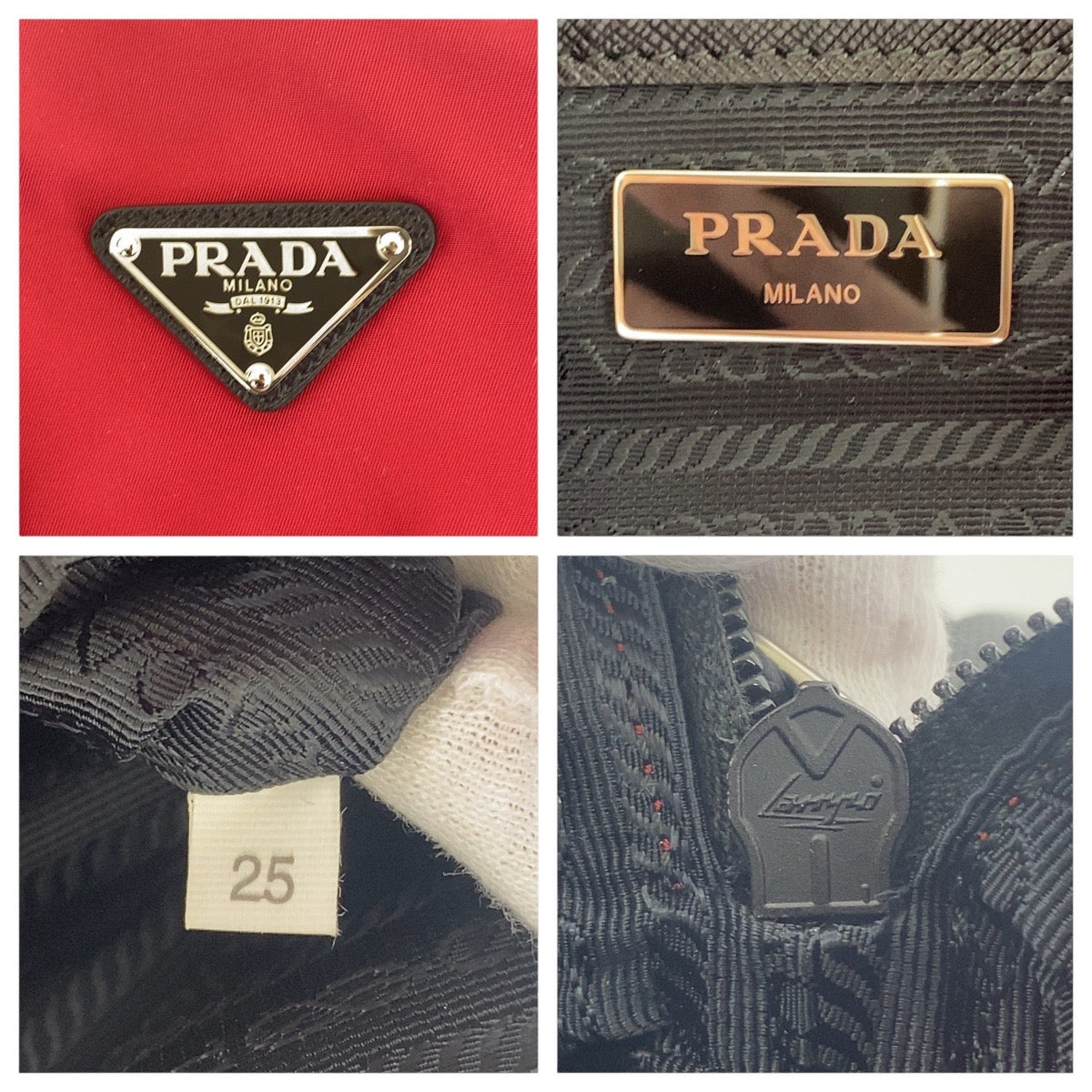 17266
PRADA プラダ ヴィンテージ テスート 三角ロゴプレート レッド ブラック シルバー金具 ナイロン 斜め掛け ショルダーバッグ スタッズ  メンズ A110