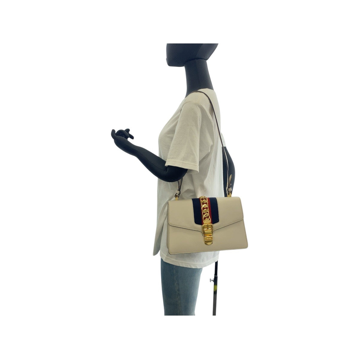 17270
GUCCI グッチ シェリーライン シルヴィ アイボリー 白 ゴールド金具 レザー 421882 ショルダーバッグ レディース AB74