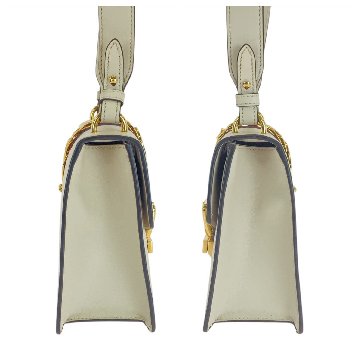 17270
GUCCI グッチ シェリーライン シルヴィ アイボリー 白 ゴールド金具 レザー 421882 ショルダーバッグ  レディース AB74