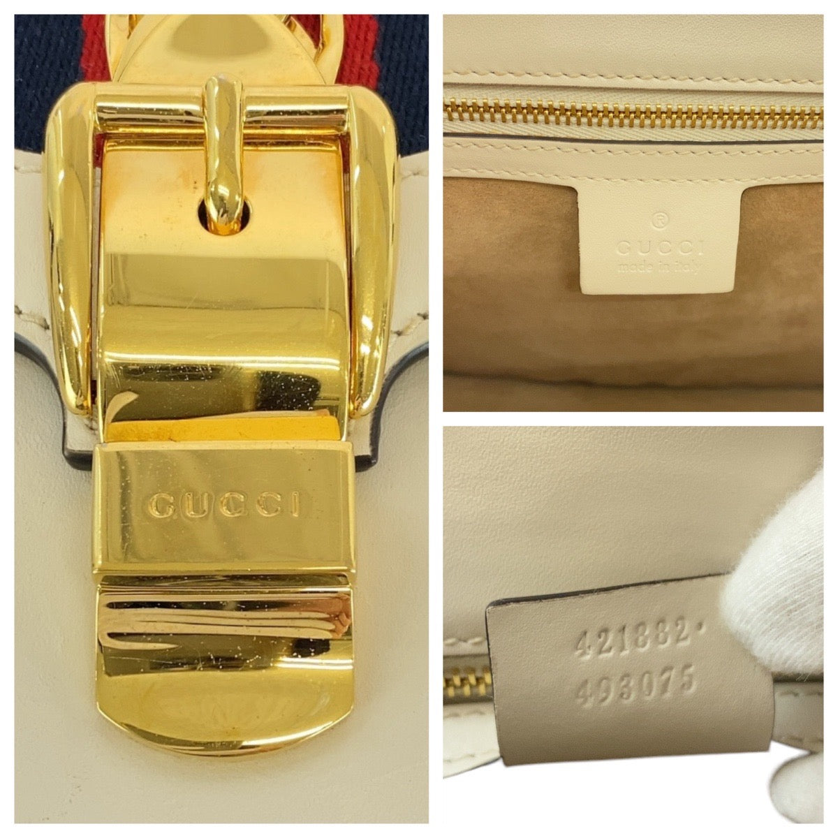 17270
GUCCI グッチ シェリーライン シルヴィ アイボリー 白 ゴールド金具 レザー 421882 ショルダーバッグ  レディース AB74