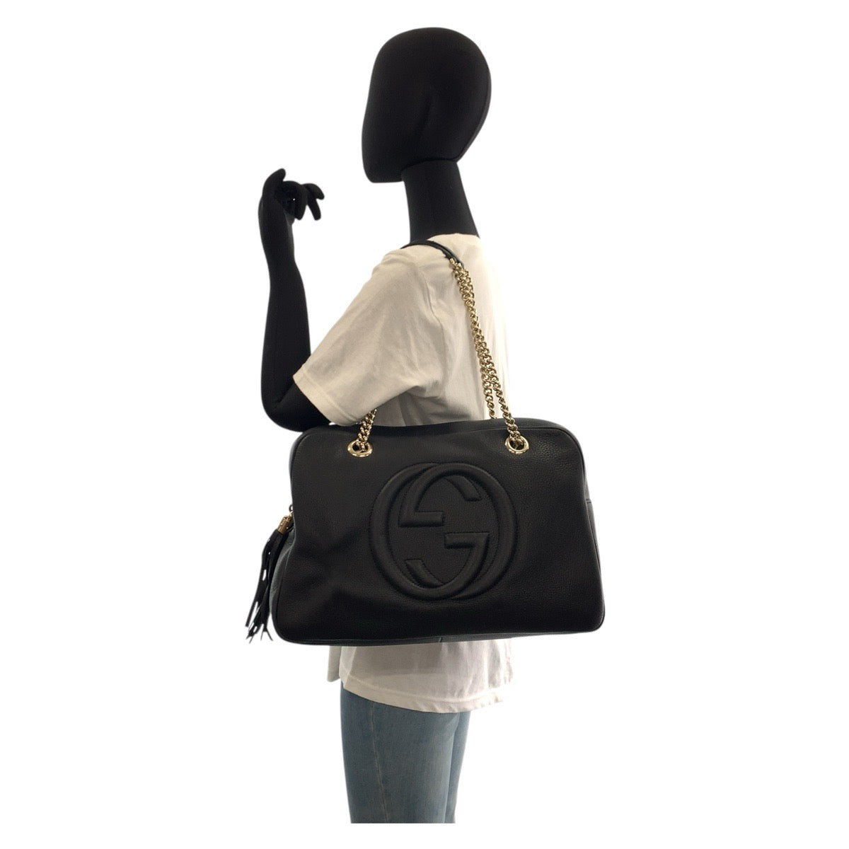 17271
GUCCI グッチ ソーホー ブラック 黒 ゴールド金具 レザー 353126 チェーン ショルダーバッグ ハンドバッグ  レディース AB74