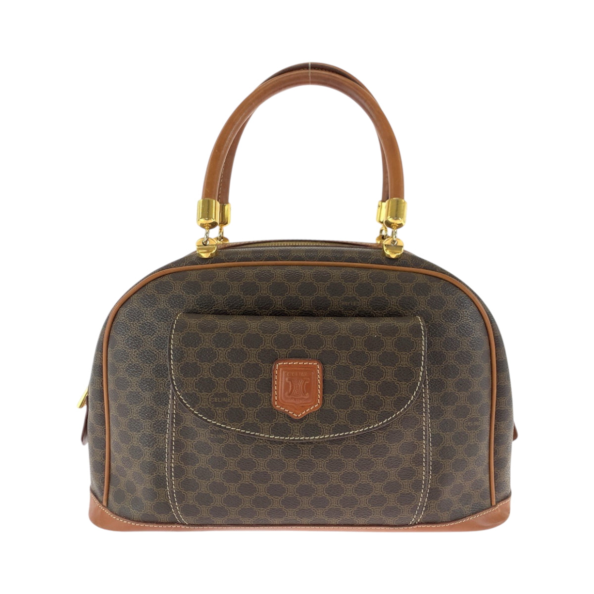 17273
CELINE セリーヌ マカダム ブラウン ゴールド金具 PVC MC97/2 ハンドバッグ ミニボストンバッグ  レディース AB38