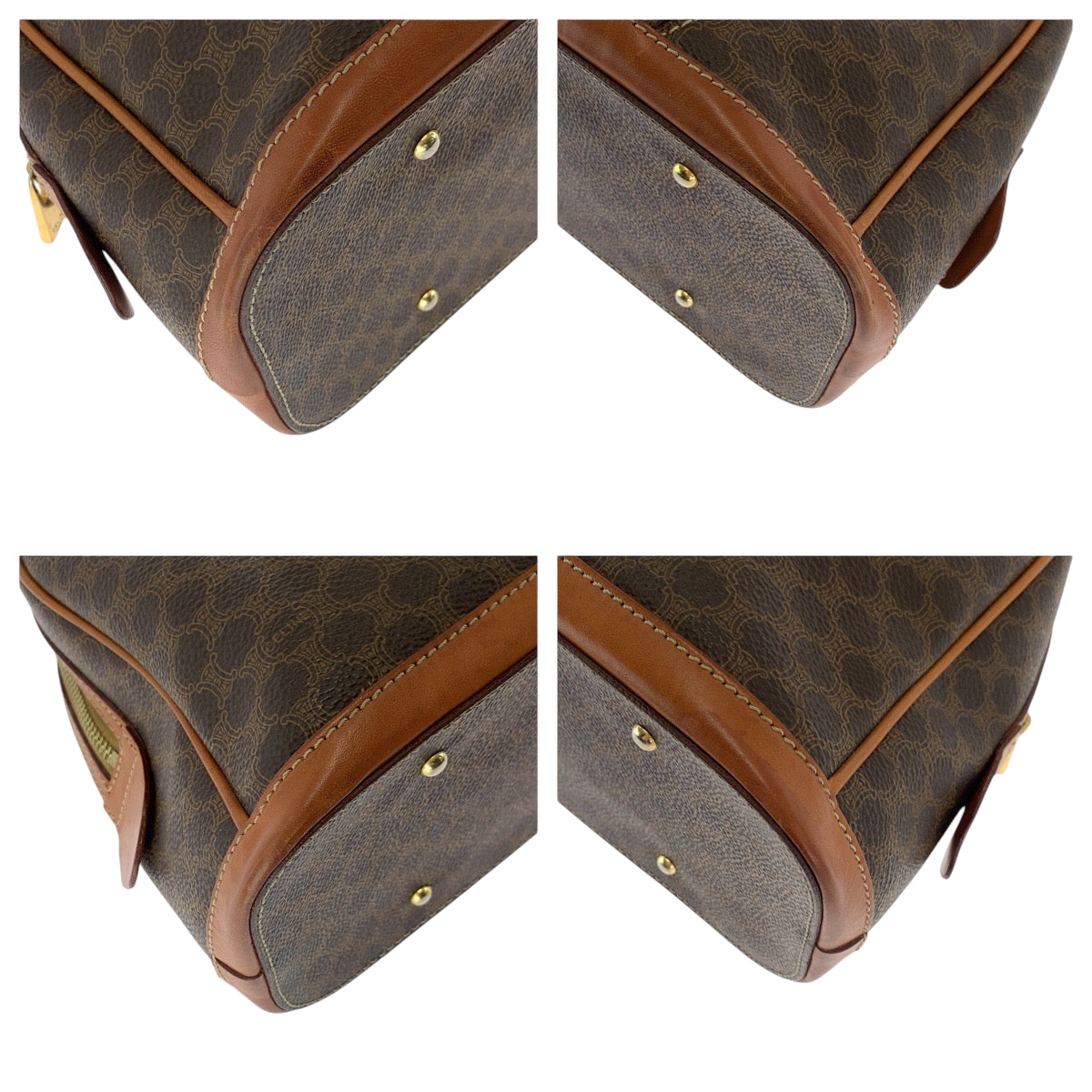 17273
CELINE セリーヌ マカダム ブラウン ゴールド金具 PVC MC97/2 ハンドバッグ ミニボストンバッグ  レディース AB38