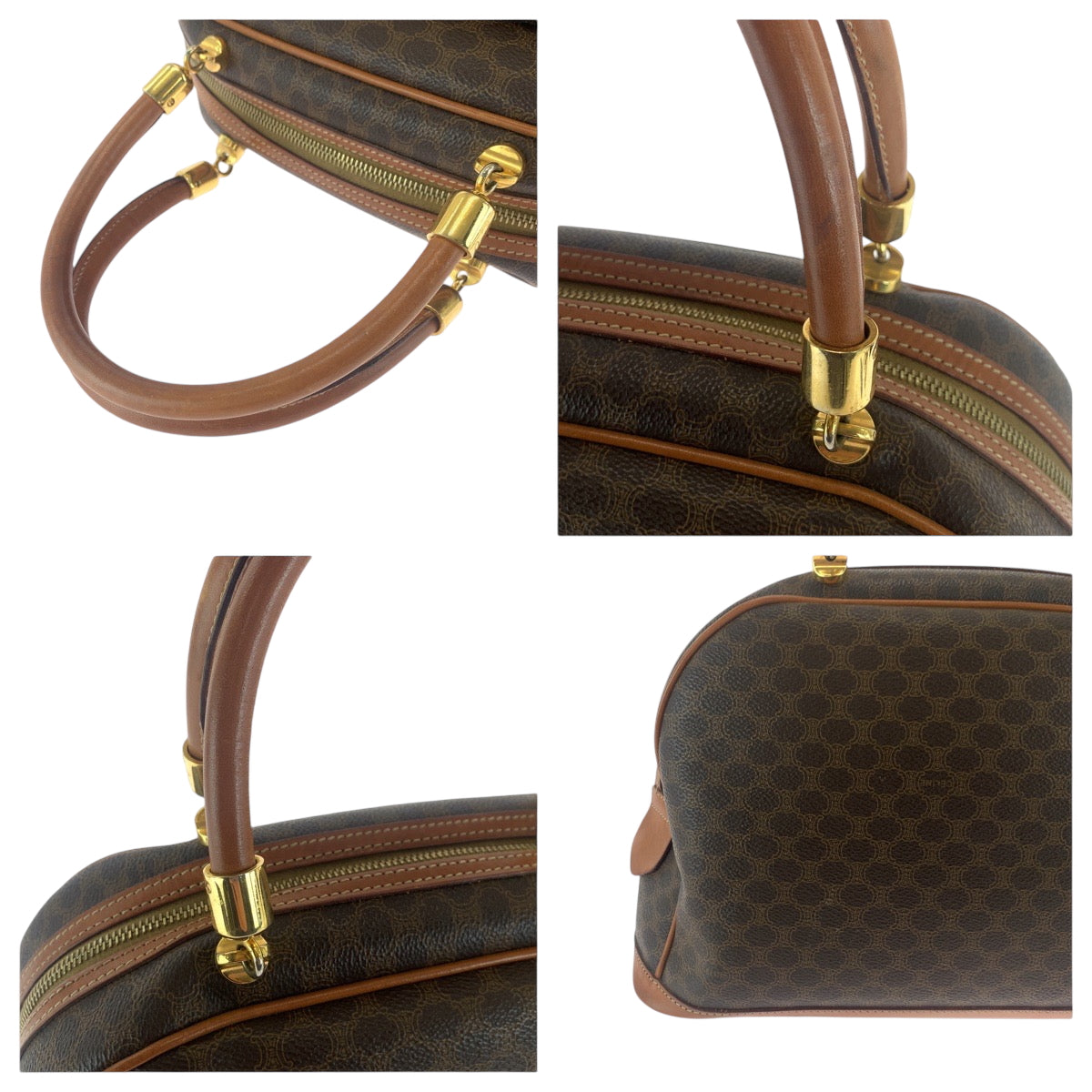 17273
CELINE セリーヌ マカダム ブラウン ゴールド金具 PVC MC97/2 ハンドバッグ ミニボストンバッグ  レディース AB38