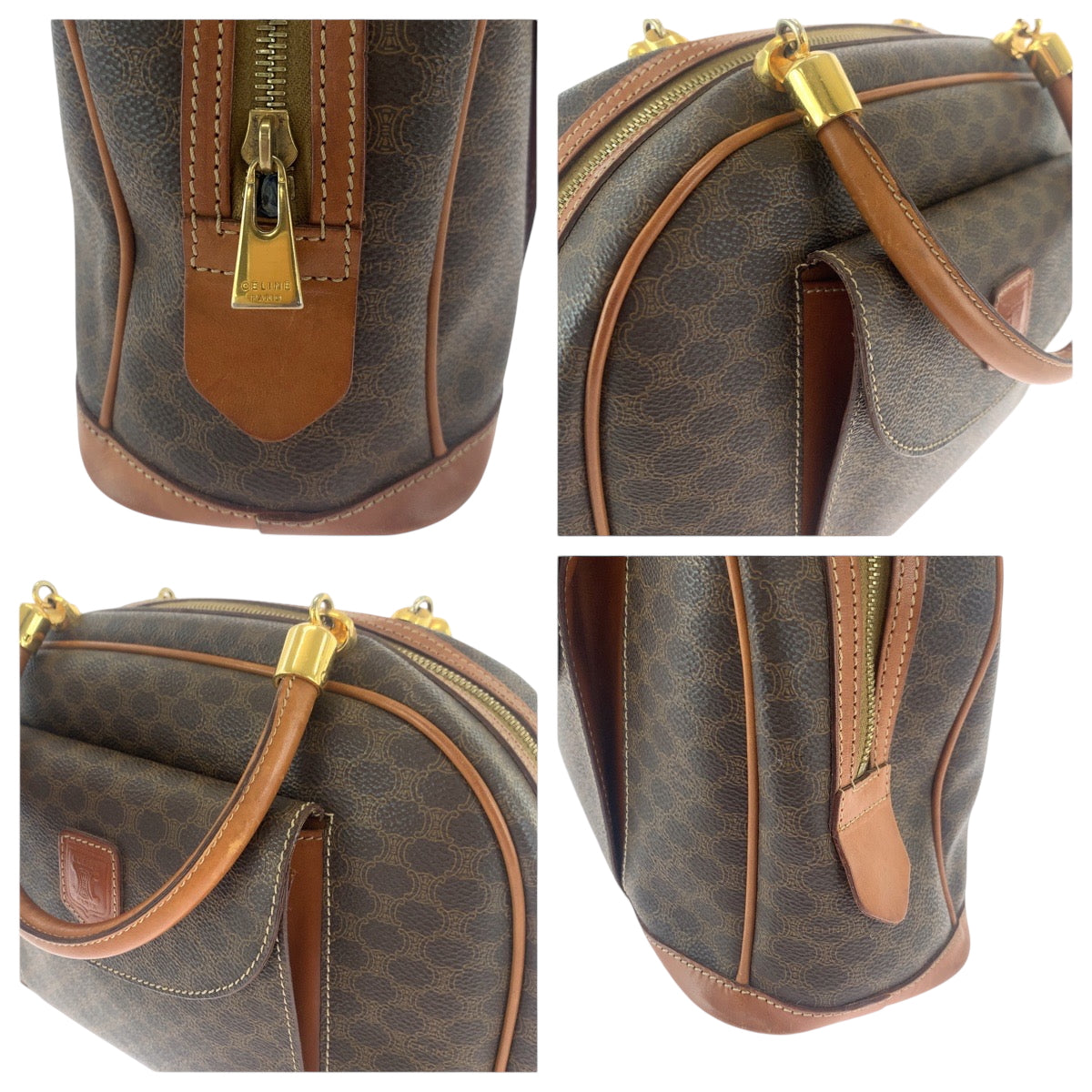 17273
CELINE セリーヌ マカダム ブラウン ゴールド金具 PVC MC97/2 ハンドバッグ ミニボストンバッグ  レディース AB38