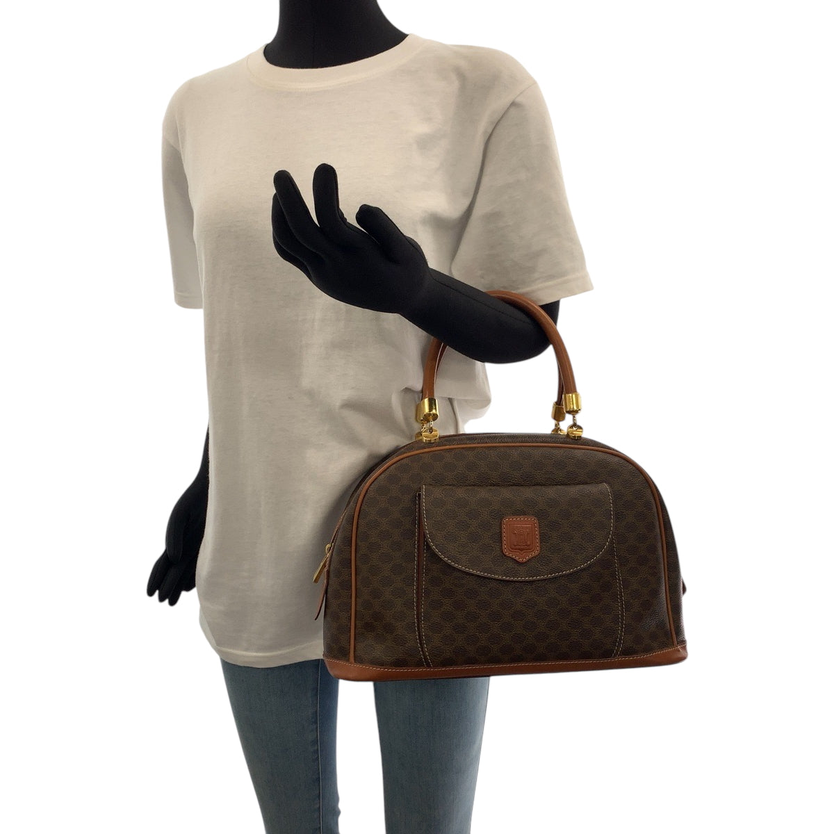 17273
CELINE セリーヌ マカダム ブラウン ゴールド金具 PVC MC97/2 ハンドバッグ ミニボストンバッグ  レディース AB38