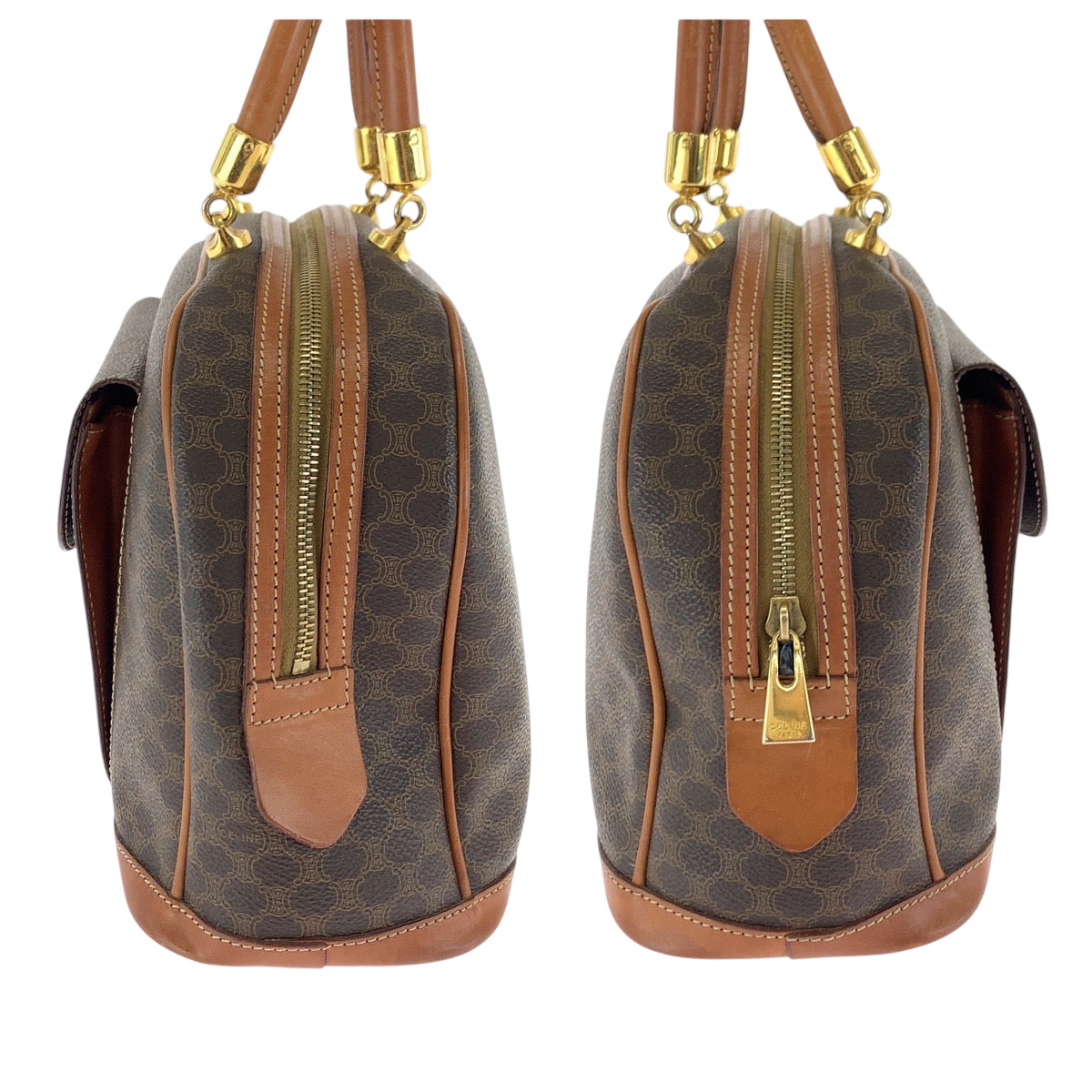 17273
CELINE セリーヌ マカダム ブラウン ゴールド金具 PVC MC97/2 ハンドバッグ ミニボストンバッグ  レディース AB38