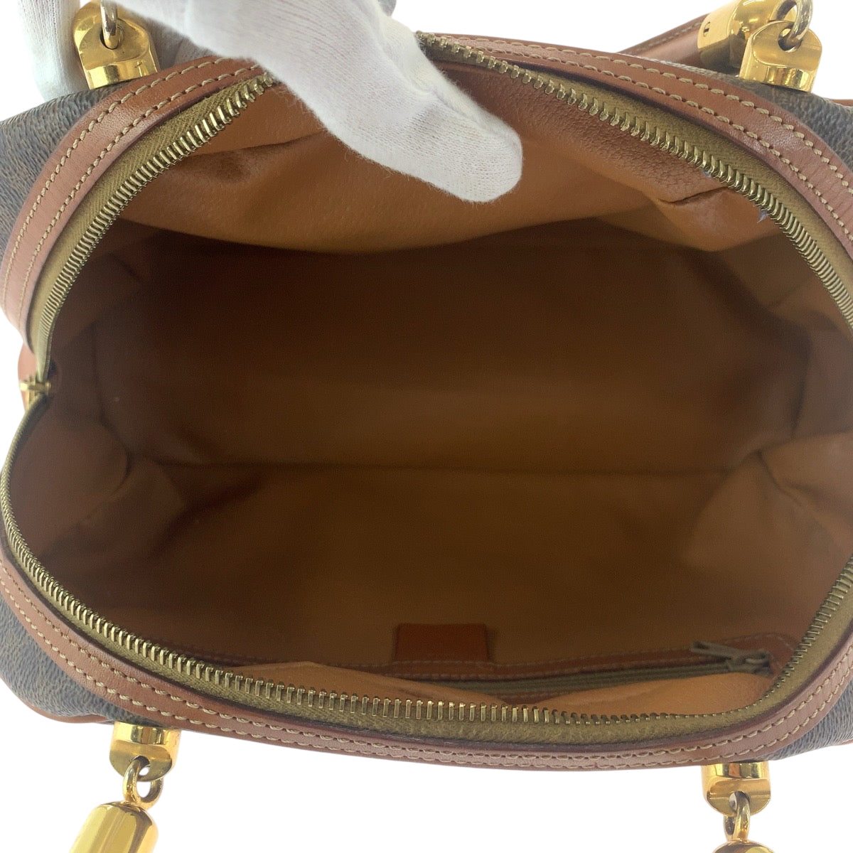 17273
CELINE セリーヌ マカダム ブラウン ゴールド金具 PVC MC97/2 ハンドバッグ ミニボストンバッグ  レディース AB38