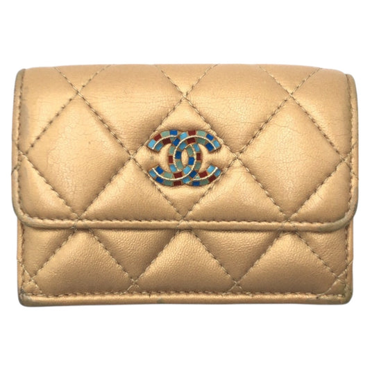 17277
CHANEL シャネル マトラッセ ココマーク ゴールド レザー 三つ折り財布 折財布 コンパクトウォレット レディース AB47
