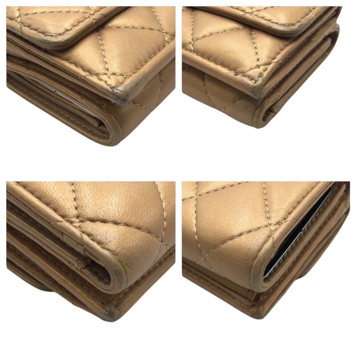 17277
CHANEL シャネル マトラッセ ココマーク ゴールド レザー 三つ折り財布 折財布 コンパクトウォレット レディース AB47