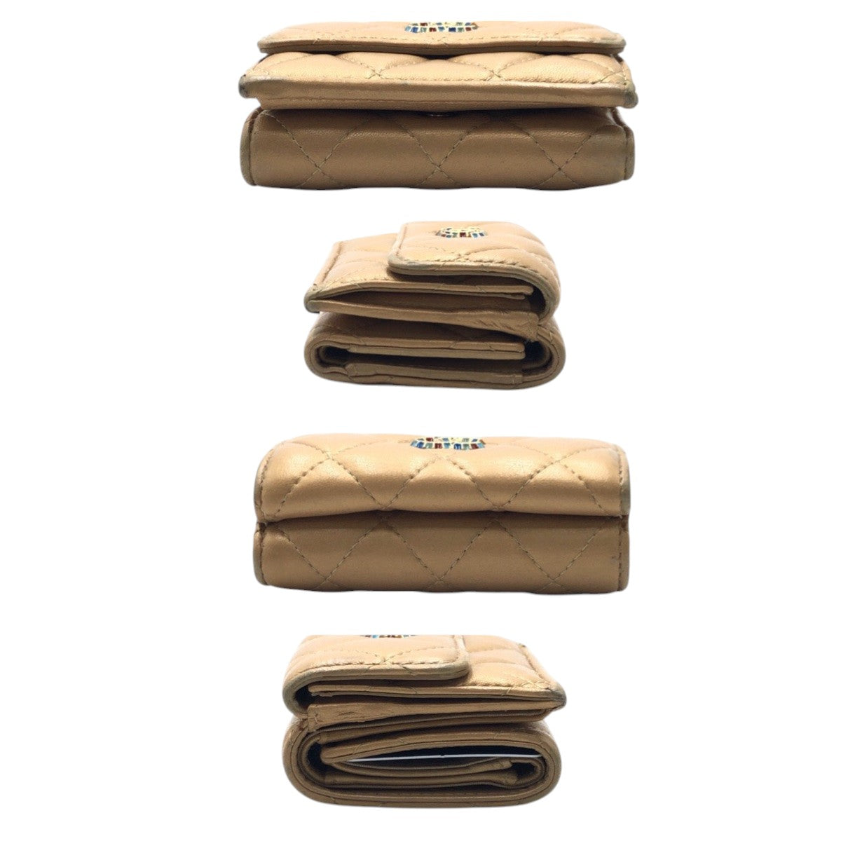 17277
CHANEL シャネル マトラッセ ココマーク ゴールド レザー 三つ折り財布 折財布 コンパクトウォレット レディース AB47