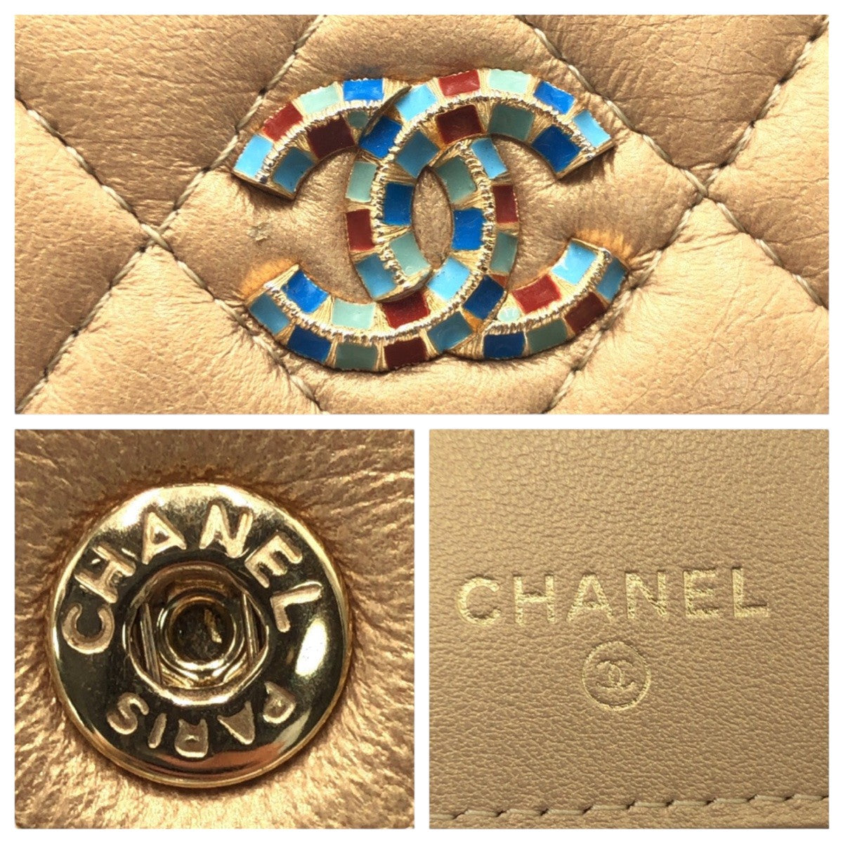 17277
CHANEL シャネル マトラッセ ココマーク ゴールド レザー 三つ折り財布 折財布 コンパクトウォレット レディース AB47