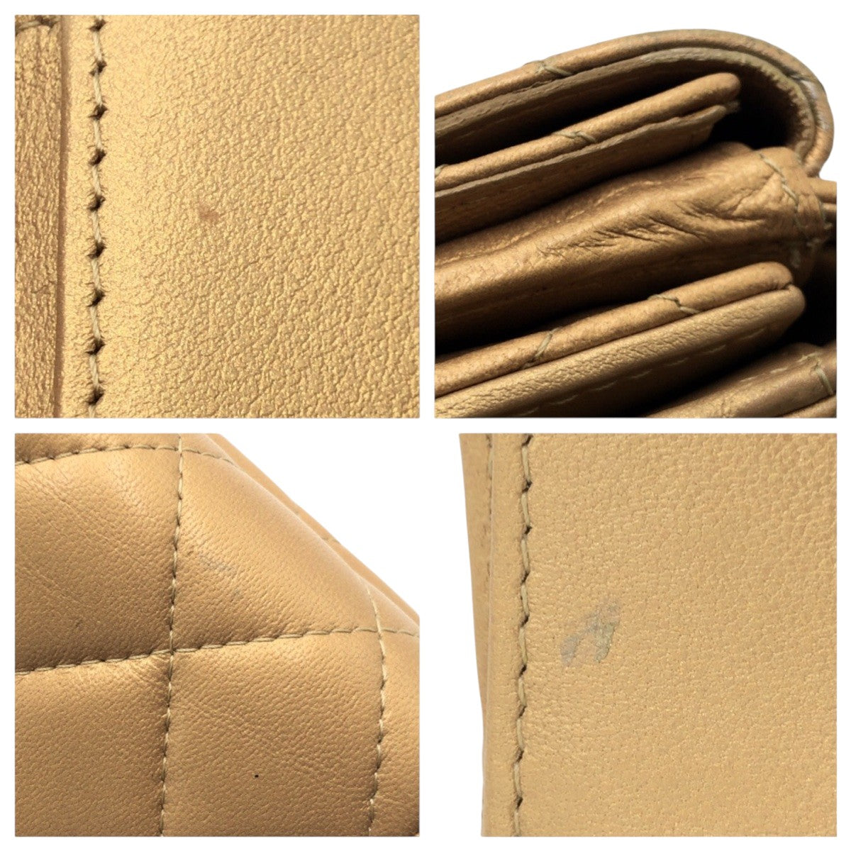 17277
CHANEL シャネル マトラッセ ココマーク ゴールド レザー 三つ折り財布 折財布 コンパクトウォレット レディース AB47