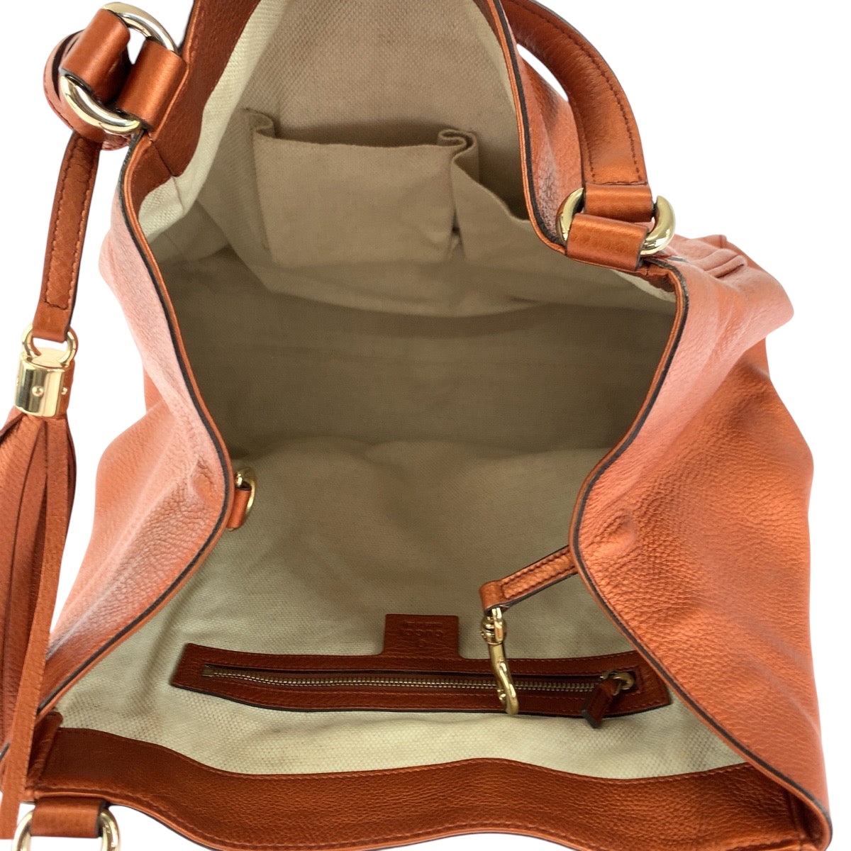 17282
GUCCI グッチ ソーホー インターロッキング フリンジ ブロンズ ゴールド金具 レザー 282309 ショルダーバッグ ハンドバッグ  レディース