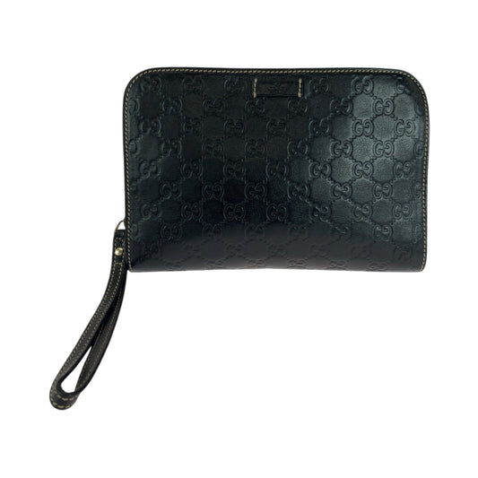 17285
GUCCI グッチ グッチシマ ブラック 黒 ゴールド金具 レザー 201755 クラッチバッグ セカンドバッグ  メンズ ABP43