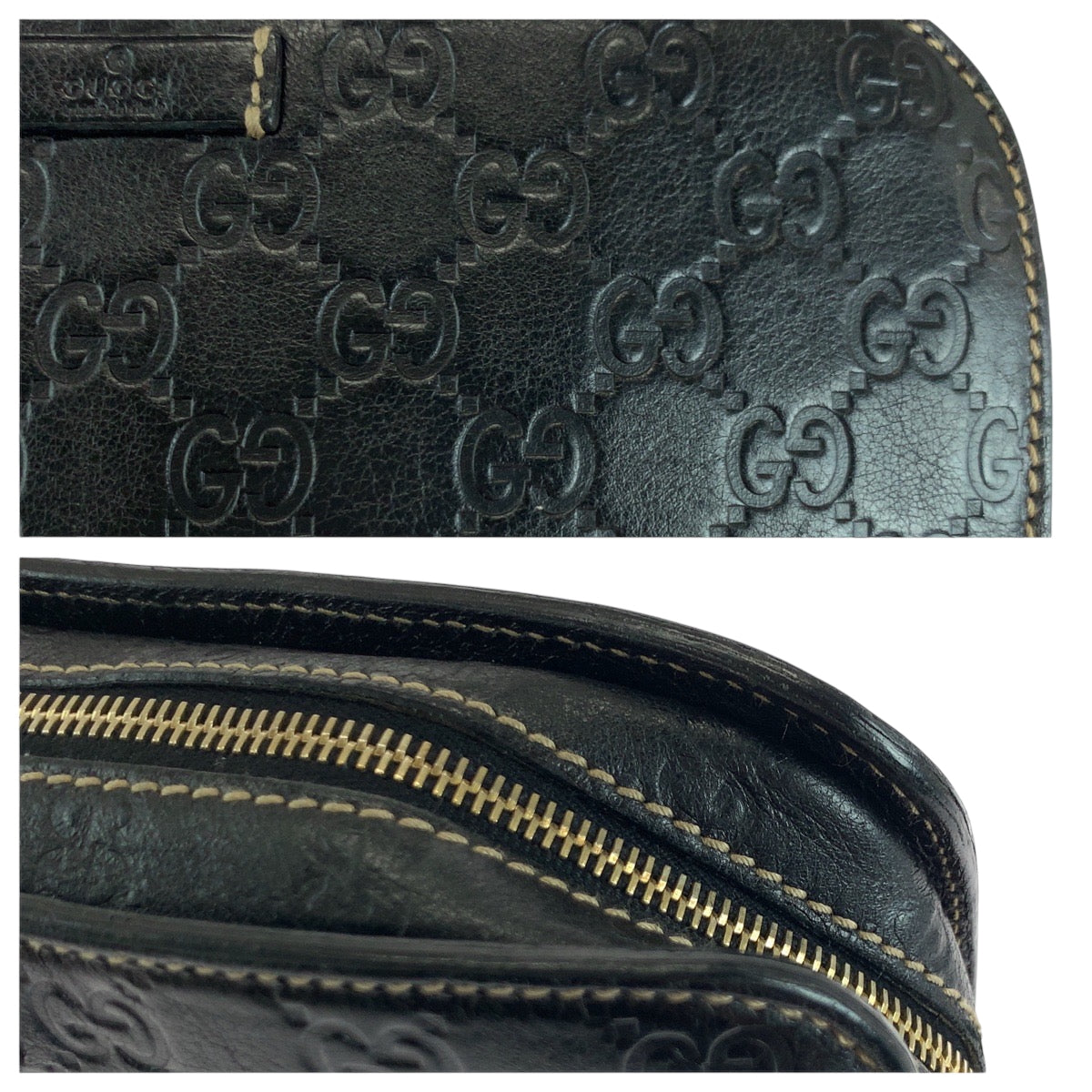 17285
GUCCI グッチ グッチシマ ブラック 黒 ゴールド金具 レザー 201755 クラッチバッグ セカンドバッグ  メンズ ABP43