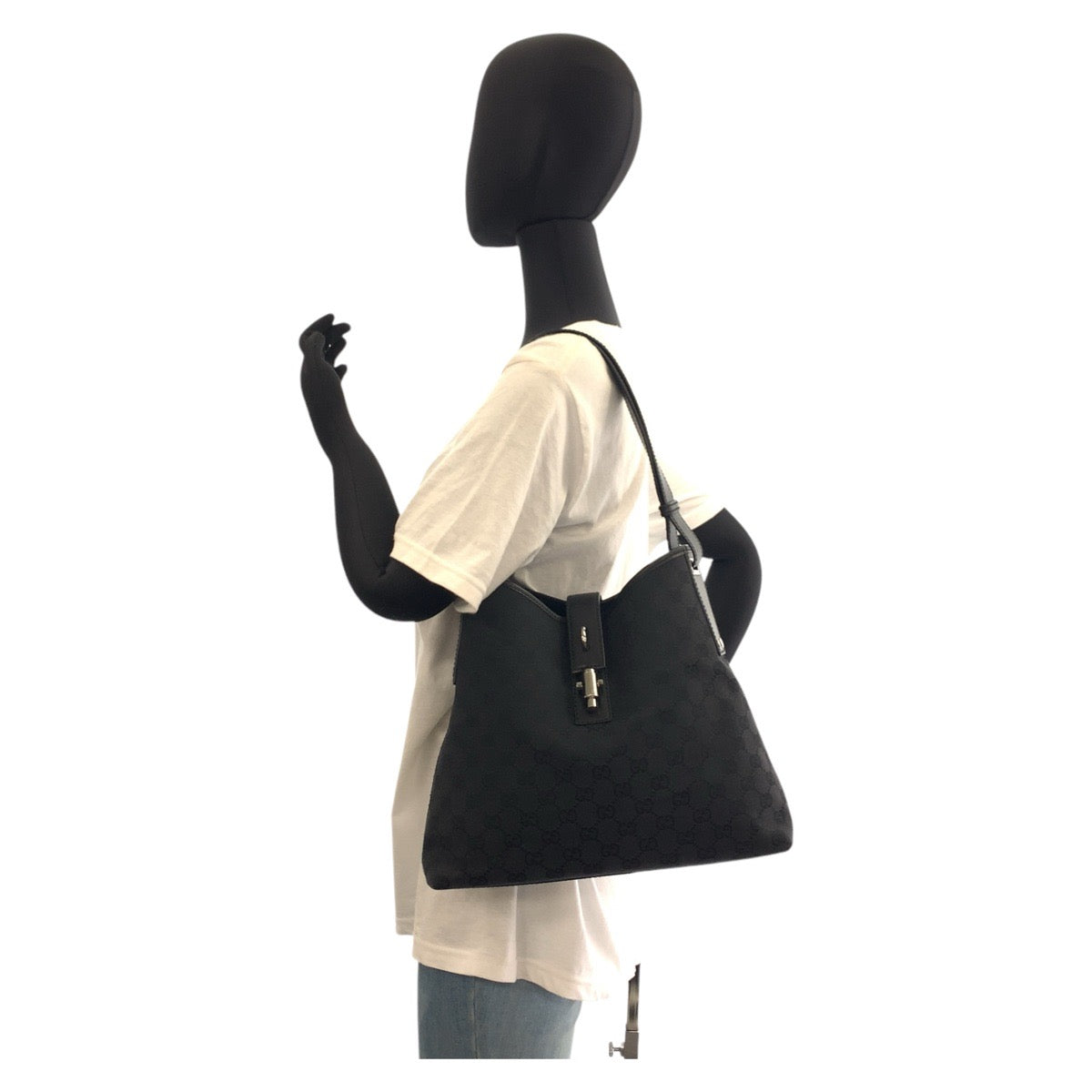 17286
GUCCI グッチ ニュージャッキー ブラック 黒 シルバー金具 GGキャンバス / レザー 110291 ホーボー ショルダーバッグ  レディース ABP52