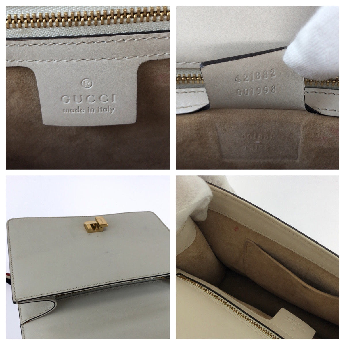 17287
GUCCI グッチ シェリーライン シルヴィ ホワイト グリーン レッド ゴールド金具 レザー 421882 ショルダーバッグ 肩掛け レディース AB65
