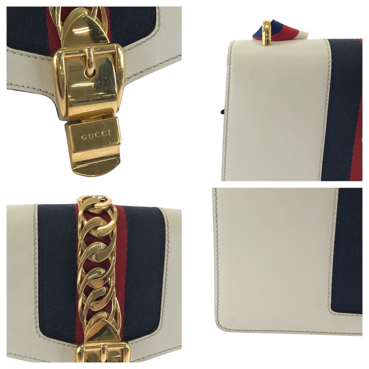 17287
GUCCI グッチ シェリーライン シルヴィ ホワイト グリーン レッド ゴールド金具 レザー 421882 ショルダーバッグ 肩掛け レディース AB65