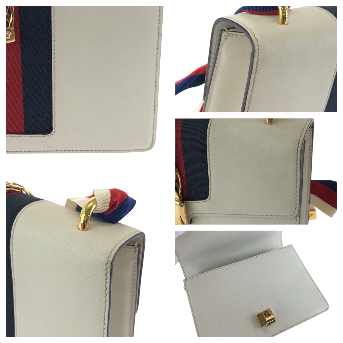 17287
GUCCI グッチ シェリーライン シルヴィ ホワイト グリーン レッド ゴールド金具 レザー 421882 ショルダーバッグ 肩掛け レディース AB65
