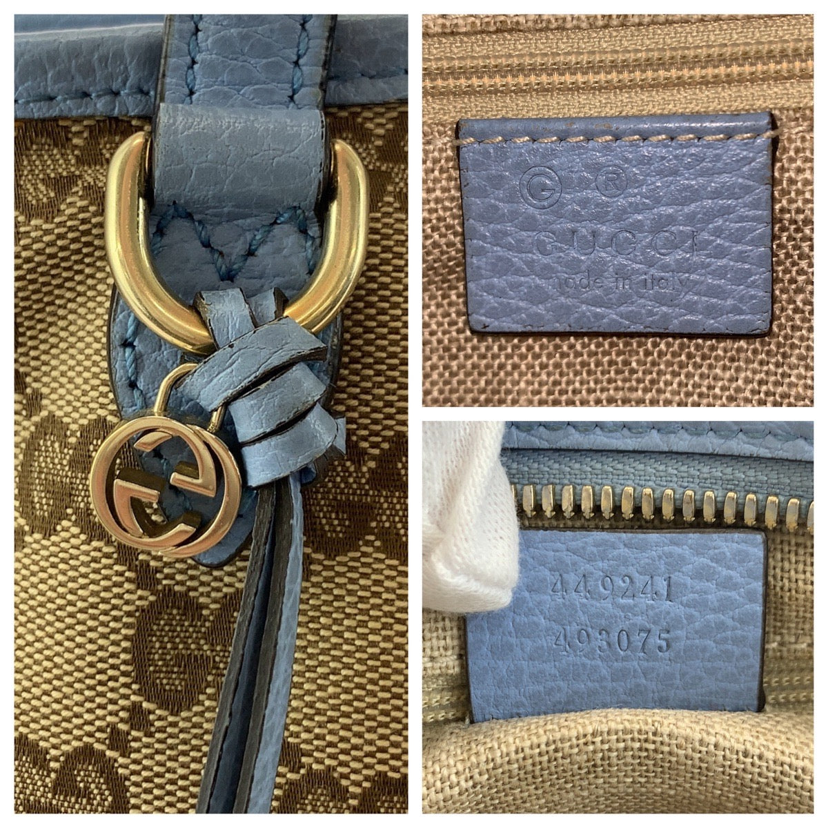 17288
GUCCI Beige Blue Gold Hardware GG Canvas / Leather 449241 Tote Bag Handbag Shoulder Bag 2way Women's ABP66