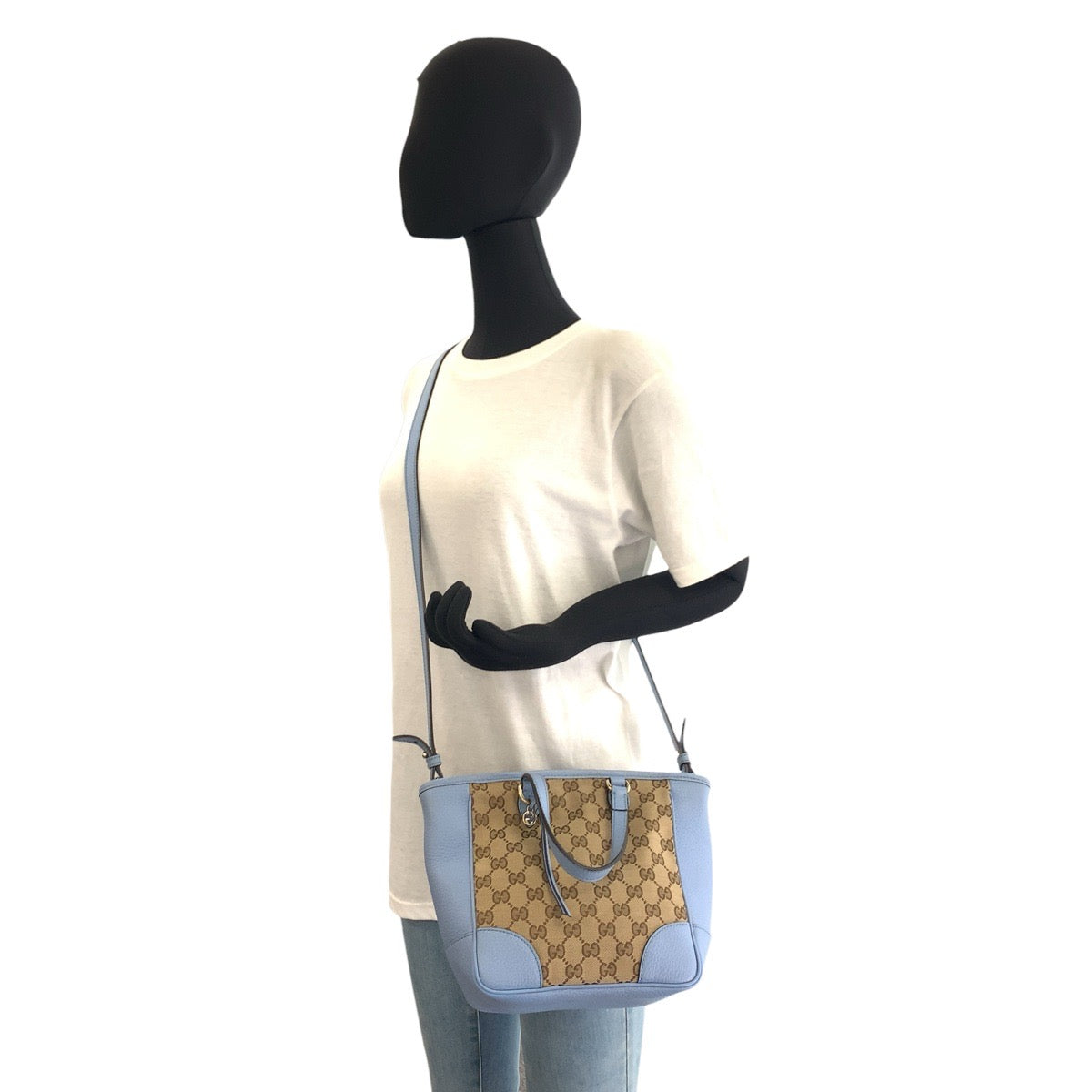 17288
GUCCI Beige Blue Gold Hardware GG Canvas / Leather 449241 Tote Bag Handbag Shoulder Bag 2way Women's ABP66
