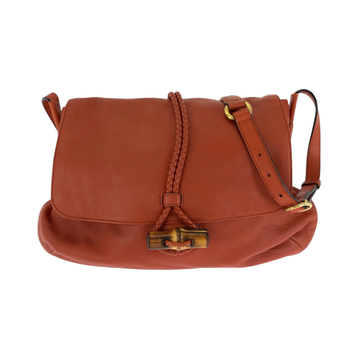 17289
GUCCI グッチ バンブー オレンジ ブラウン ゴールド金具 レザー 338985 ショルダーバッグ メッセンジャーバッグ レディース ABP65