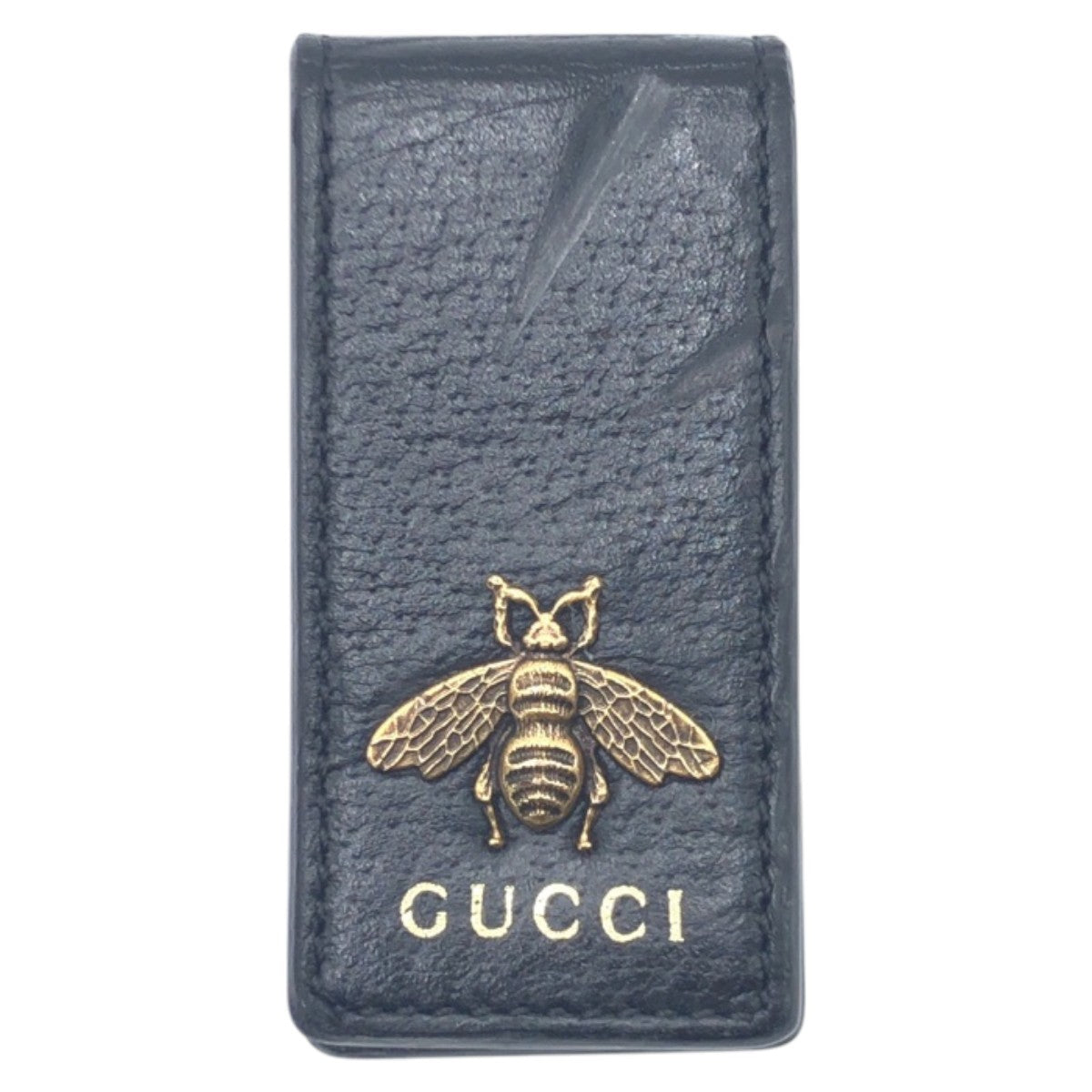 17290
GUCCI グッチ アニマリエ ビー ブラック 黒 ゴールド レザー マネークリップ 男女兼用  メンズ ABP22