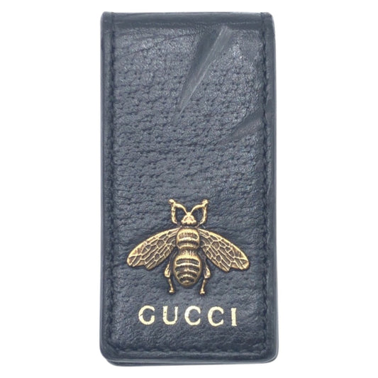 17290
GUCCI グッチ アニマリエ ビー ブラック 黒 ゴールド レザー マネークリップ 男女兼用  メンズ ABP22