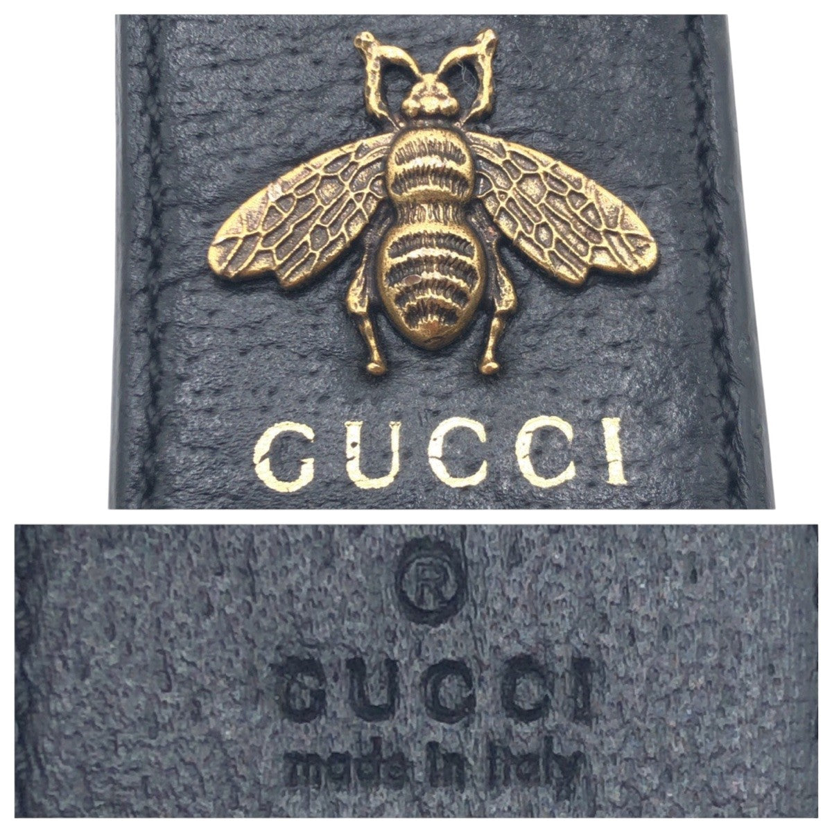 17290
GUCCI グッチ アニマリエ ビー ブラック 黒 ゴールド レザー マネークリップ 男女兼用  メンズ ABP22