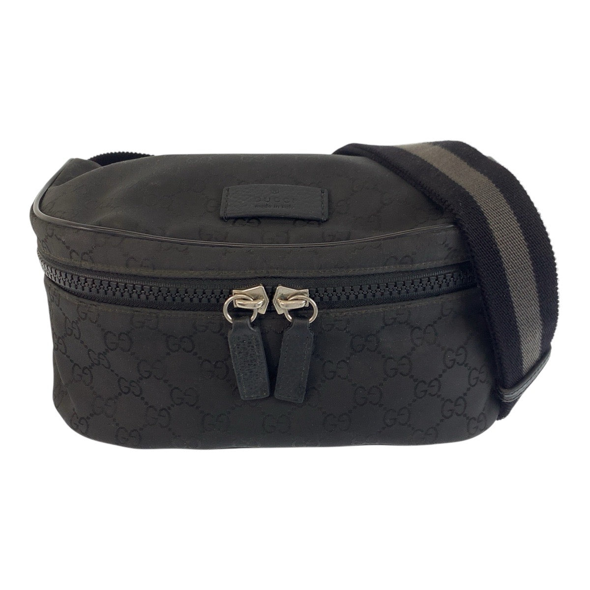 17293
GUCCI グッチ ブラック 黒 シルバー金具 GGキャンバス 449182 ボディバッグ バムバッグ  メンズ AB52