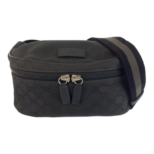 17293
GUCCI グッチ ブラック 黒 シルバー金具 GGキャンバス 449182 ボディバッグ バムバッグ  メンズ AB52