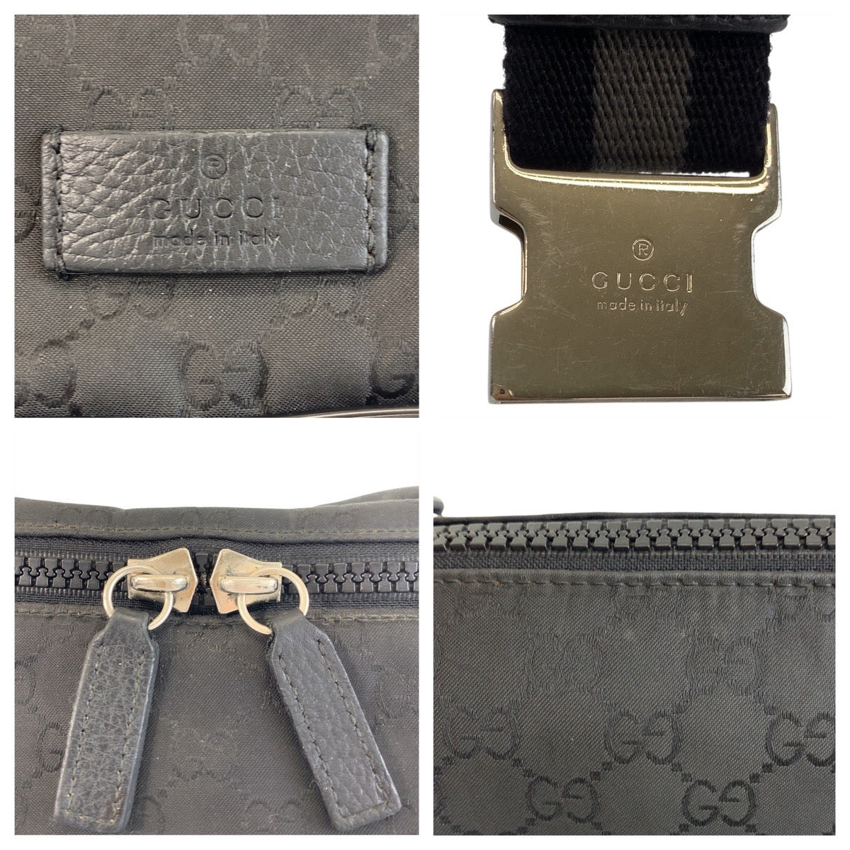 17293
GUCCI グッチ ブラック 黒 シルバー金具 GGキャンバス 449182 ボディバッグ バムバッグ  メンズ AB52