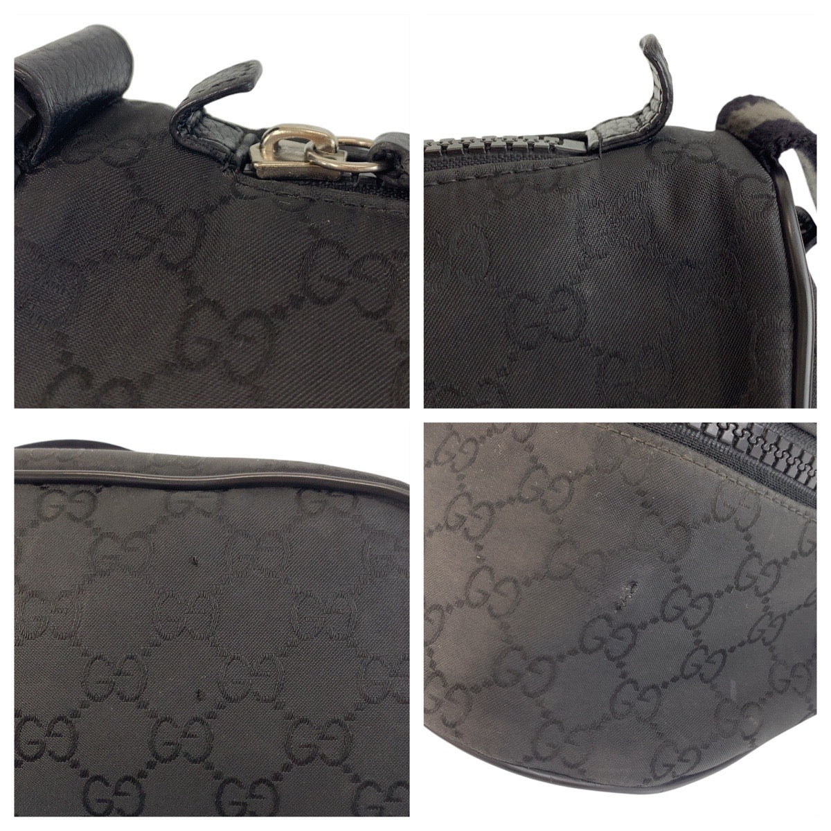 17293
GUCCI グッチ ブラック 黒 シルバー金具 GGキャンバス 449182 ボディバッグ バムバッグ  メンズ AB52