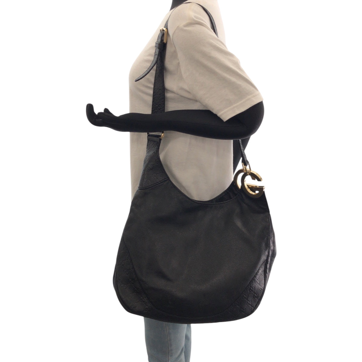 17294
GUCCI グッチ グッチシマ ブラック 黒 ゴールド金具 レザー 203503 ショルダーバッグ トートバッグ  レディース AB40