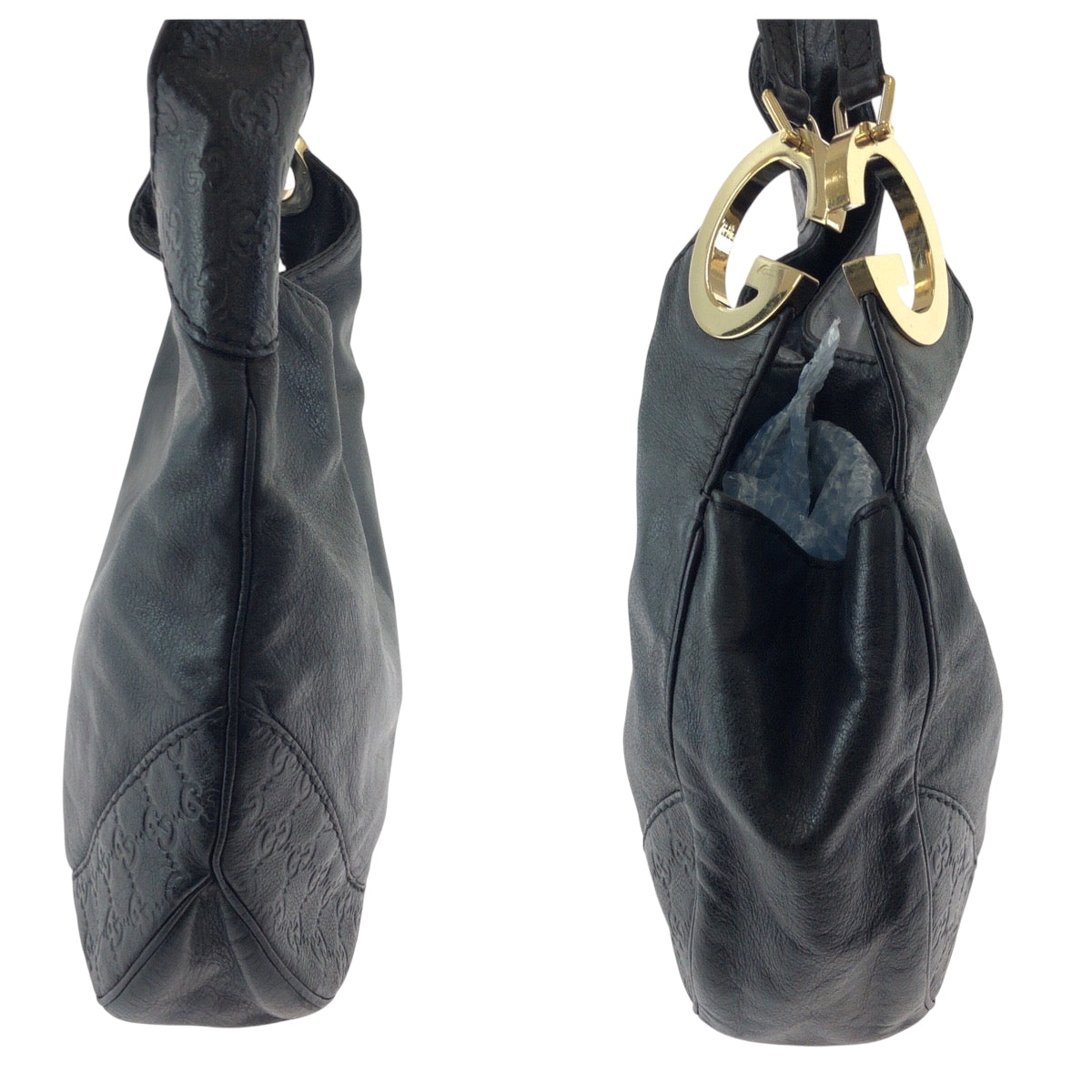 17294
GUCCI グッチ グッチシマ ブラック 黒 ゴールド金具 レザー 203503 ショルダーバッグ トートバッグ  レディース AB40