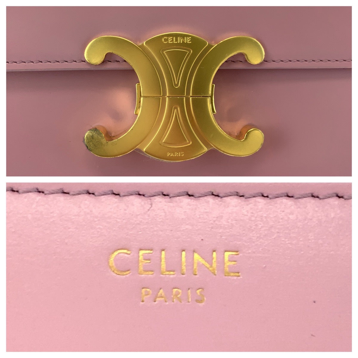 17296
CELINE セリーヌ トリオンフ ピンク ゴールド金具 レザー ショルダーバッグ 肩掛け  レディース SA