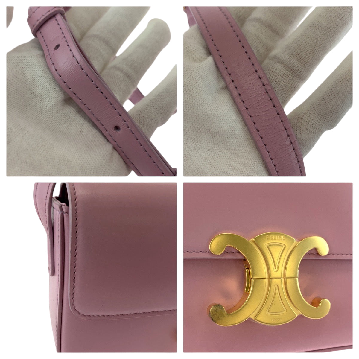 17296
CELINE セリーヌ トリオンフ ピンク ゴールド金具 レザー ショルダーバッグ 肩掛け  レディース SA